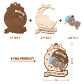 Personalized Baby's First Christmas Ornament - Customized Baby Name 3 Layered Wooden Ornament, Sleeping Baby Bear Gift for New Mom, New Dad