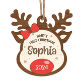 Personalized Baby's First Christmas Ornament - 2 Layered Wooden Design, Custom Baby Name, Christmas Tree Hanging Keepsake for New Mom Dad