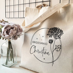 Personalized Name Tote Bag Decorated With Flowers