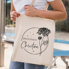 Personalized Name Tote Bag Decorated With Flowers