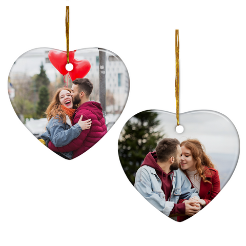 Personalized First Christmas Married Ornament Custom Photo Ceramic Ornaments 2024 for Boyfriend Girlfriend Lover Husband Wife Just Married Xmas Decorations Heart Ornaments