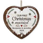 Personalized Our First Christmas Ornament Married Couple Deer Ceramic Ornaments 2024 for Married Couple Lovers Husband Wife Heart Ornaments