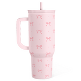 Gift for Women Girls - Coquette Bow Stainless Steel Tumbler with Handle, Travel Coffee Mug - Gifts for Birthday Christmas, 40oz