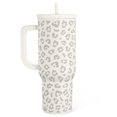 Leopard Tumbler with Handle, Insulated Cup Stainless Steel Travel Mug Cup, Gifts for Women Girl on Birthday Christmas, Cream Leopard, 40oz