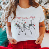 Sandjest Funny Christmas Tshirt Dancing Skeleton Gift for Women Girl Friend