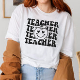 Sandjest Teacher T-Shirt Funny Apple Smiling Face Gift for Women Girl Friend Teacher Professor