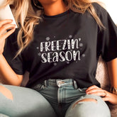 Sandjest Christmas Tshirt Freezin Season Gift for Women Girl Friend