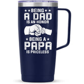 SANDJEST Papa Tumbler with Handle 20oz Coffee Travel Mug Cup Grandfather Gift for Grandpas Grandfathers Grandad Birthday Christmas Present Gifts for Grandpa from Granddaughter Grandson