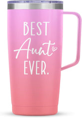 SANDJEST Best Aunt Tumbler Auntie Cup with Handle 20oz Stainless Steel Insulated Coffee Travel Mug Cups Gifts for Aunts from Niece Nephew Gift for Birthday Christmas