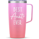 SANDJEST Best Aunt Tumbler Auntie Cup with Handle 20oz Stainless Steel Insulated Coffee Travel Mug Cups Gifts for Aunts from Niece Nephew Gift for Birthday Christmas