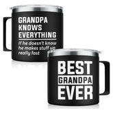 SANDJEST Grandpa Tumbler Insulated Coffee Mug with Handle 14oz Grandpa Knows Everything Tumblers Travel Cup Best Grandpa Ever Gifts for Birthday Christmas Gift for Grandfather Grandpas Grandad
