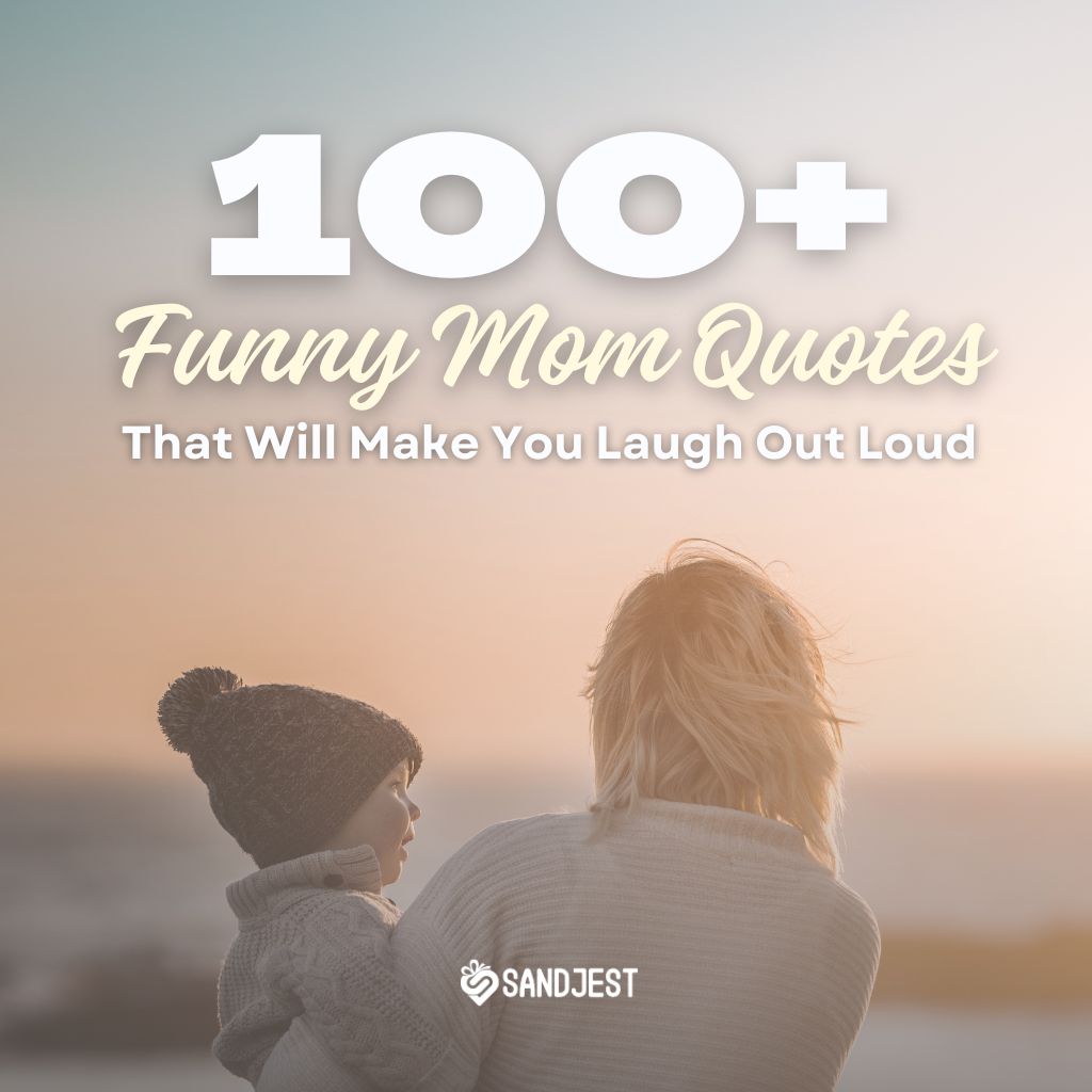 A mother and child share a tender, joyful moment against a serene backdrop, representing the spirit of funny mom quotes.