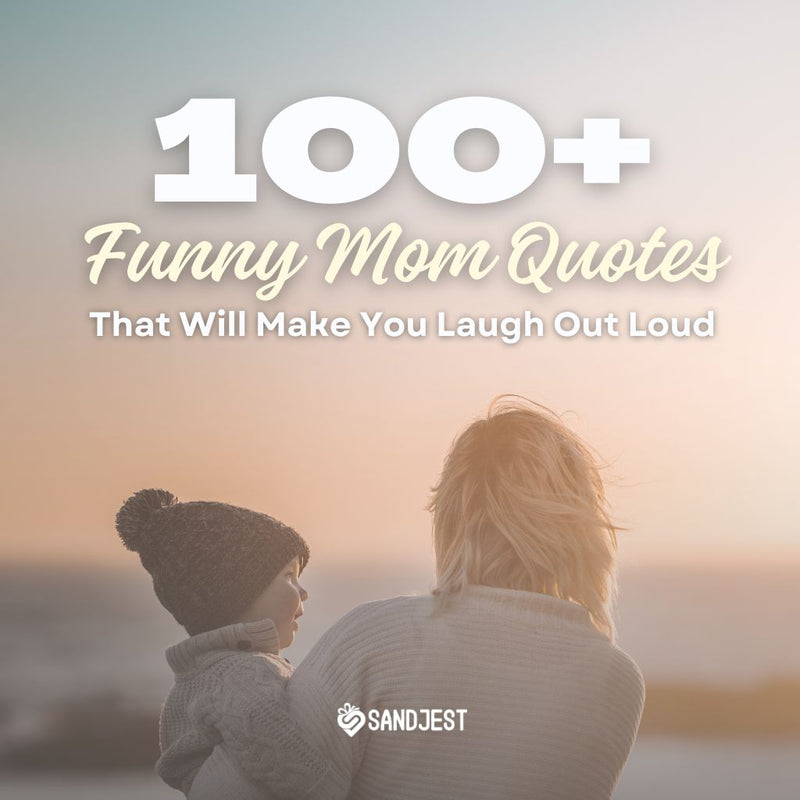 A mother and child share a tender, joyful moment against a serene backdrop, representing the spirit of funny mom quotes.