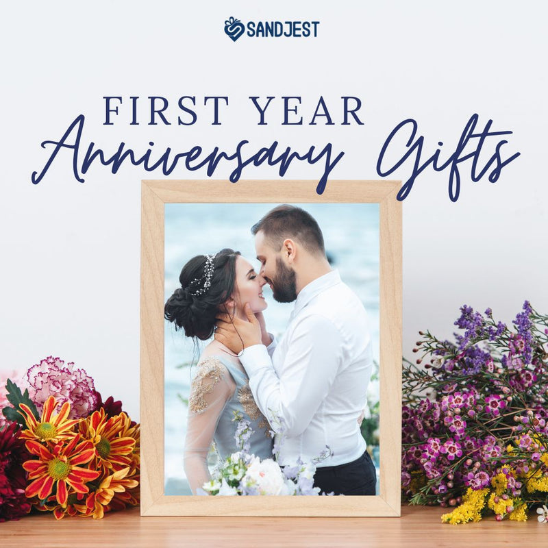 Couple celebrating their first year marriage anniversary with a heartfelt 1 year anniversary gift, symbolizing a year of love and growth.