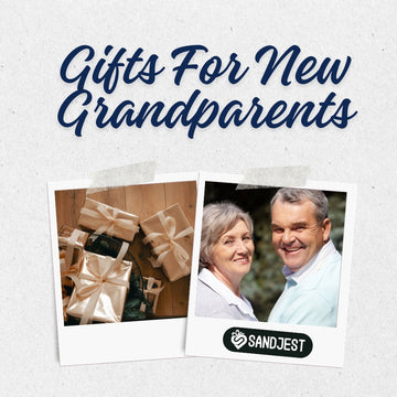 Collection of gifts for new grandparents, featuring personalized keepsakes, photo frames, and memory books ideal for celebrating grandparenthood.