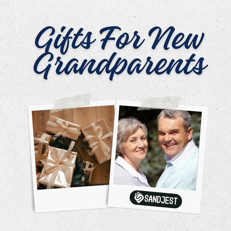 Collection of gifts for new grandparents, featuring personalized keepsakes, photo frames, and memory books ideal for celebrating grandparenthood.