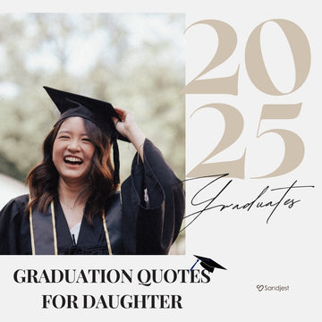 Smiling graduate with '2025 Graduation Quotes for Daughter' text, capturing pride and joy