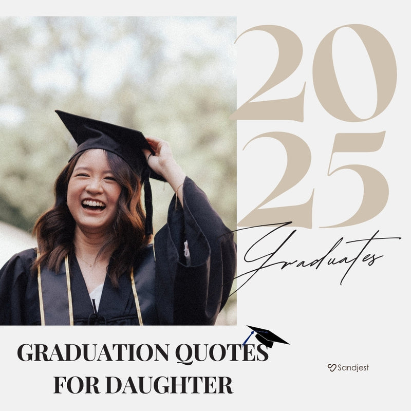 Smiling graduate with '2025 Graduation Quotes for Daughter' text, capturing pride and joy