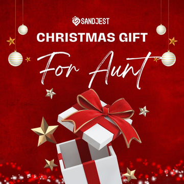 A Christmas themed design with a title about finding the best Christmas gifts for your aunt.