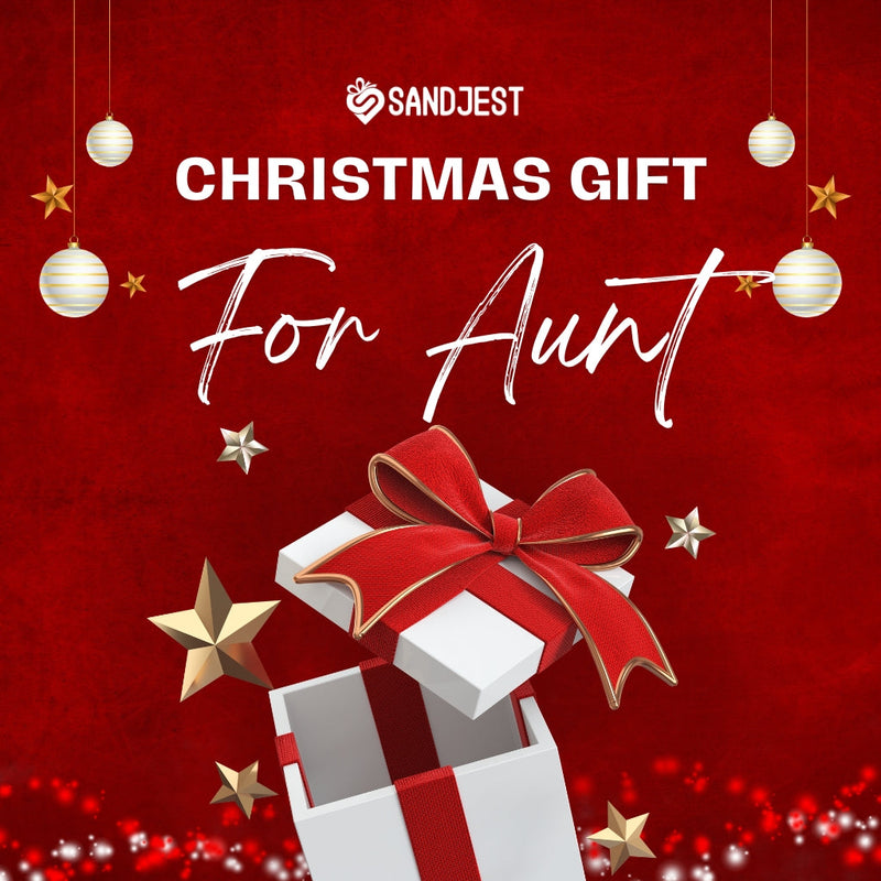 A Christmas themed design with a title about finding the best Christmas gifts for your aunt.