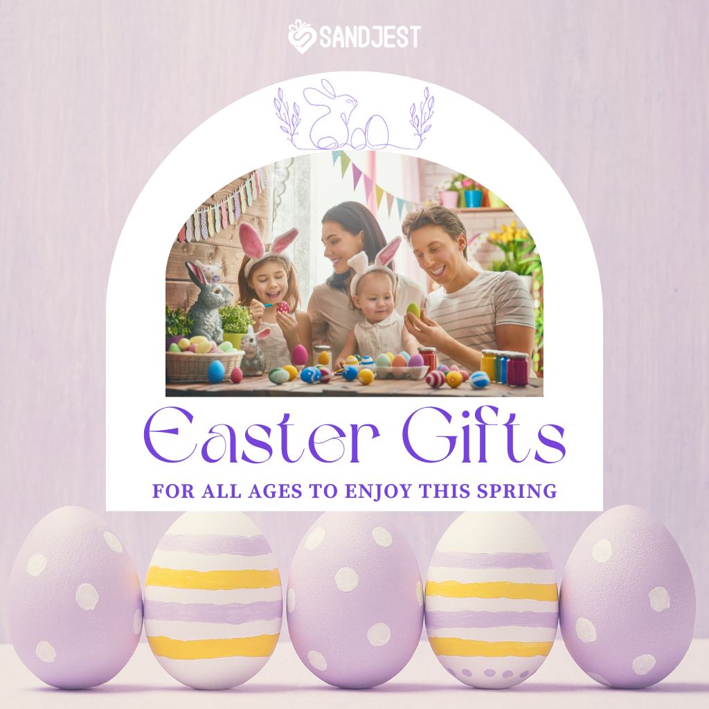 Family gathered around a table painting Easter eggs, sharing smiles and creativity, a perfect scene of bonding over Easter gifts.