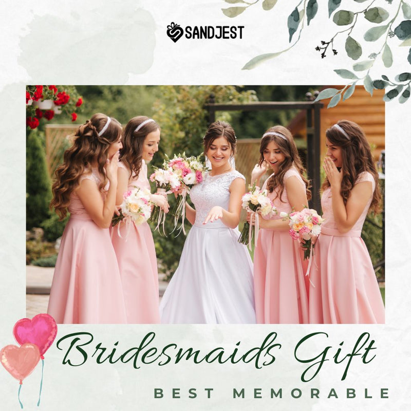 Bride and bridesmaids smiling together, showcasing unique bridesmaids gifts, symbolizing friendship and celebration.