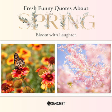 Colorful spring flowers with a butterfly and a teaser for funny spring quotes by Sandjest