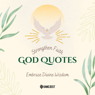 Inspirational God quotes collage with dove symbol and green foliage against a warm yellow backdrop for spiritual enlightenment