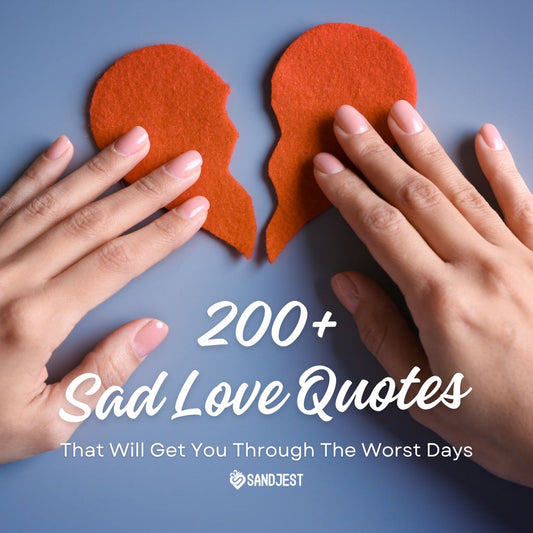 Hands holding two halves of a broken heart symbolize the healing journey with sad love quotes