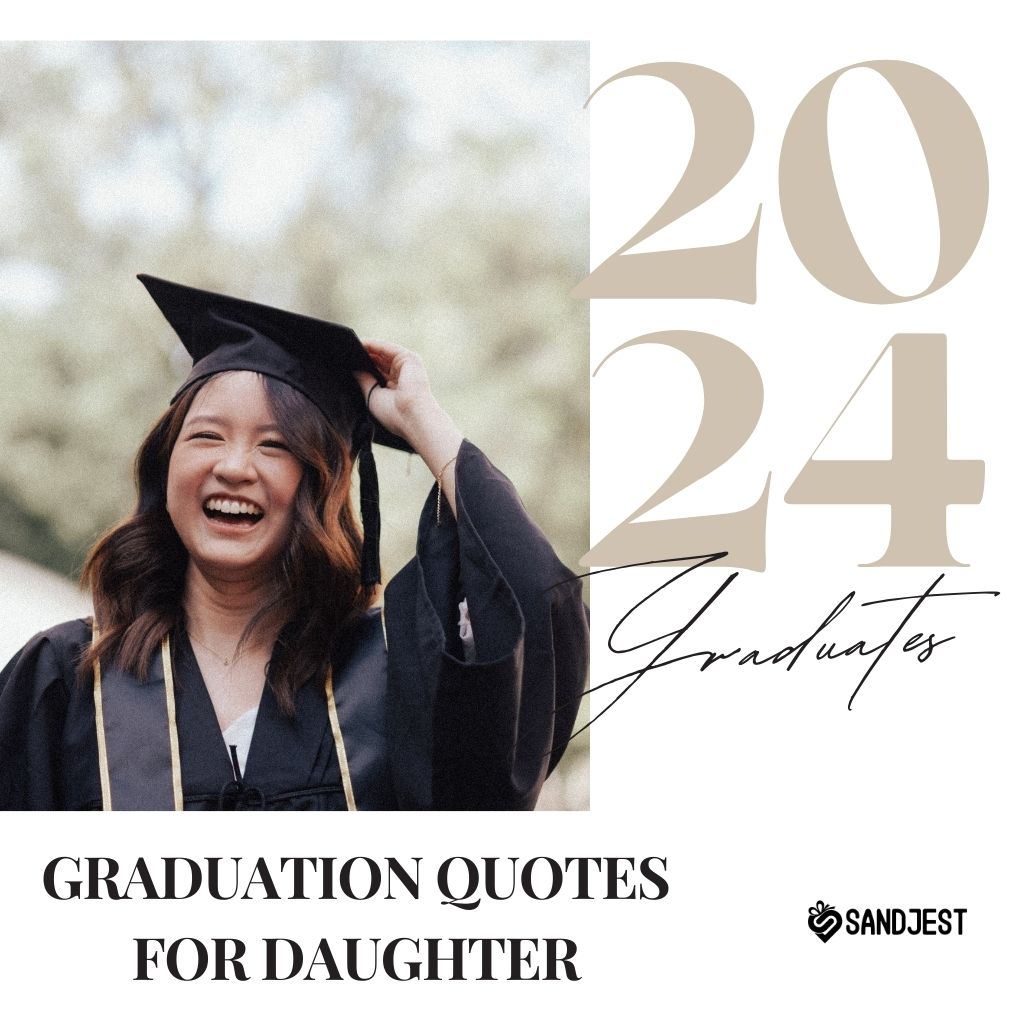 Smiling graduate with '2024 Graduation Quotes for Daughter' text, capturing pride and joy