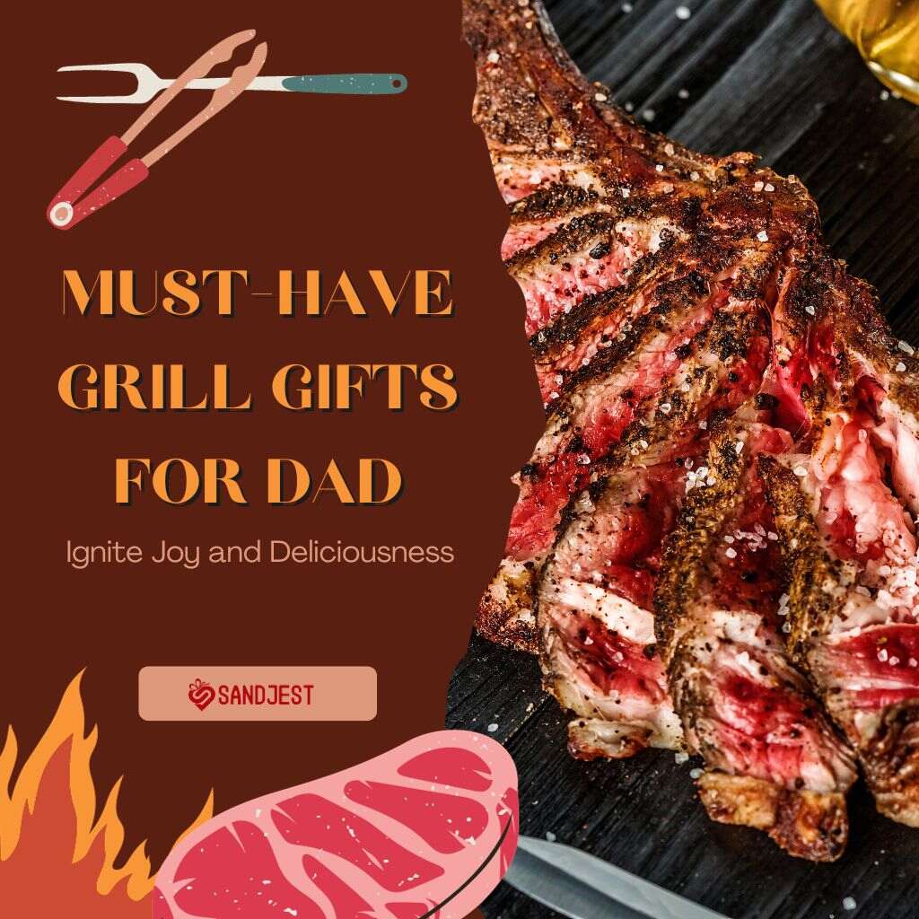 Cover image for the article featuring 35+ essential grill gifts for dad, showcasing a variety of BBQ tools, spices, and grilling accessories.