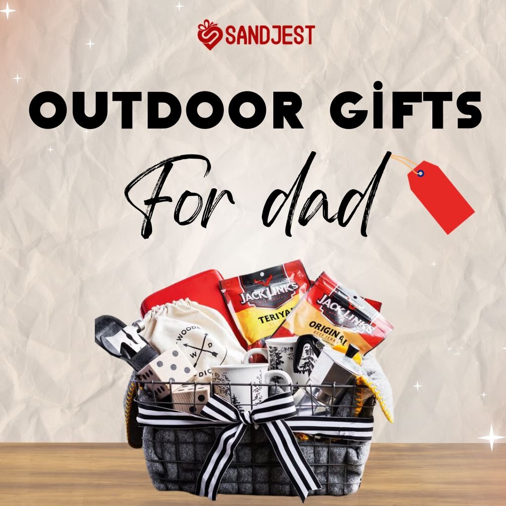 An image of a basket with outdoor gifts for dads in hand in the 36 Ultimate Outdoor Gifts for Dads: Top Picks & Ideas article.