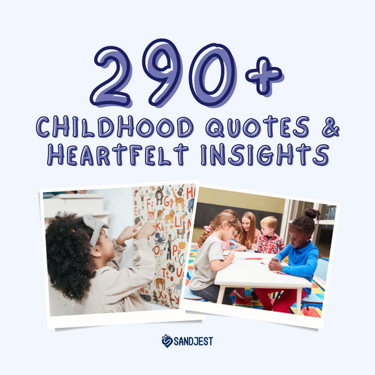 Kids learning and playing with childhood quotes.