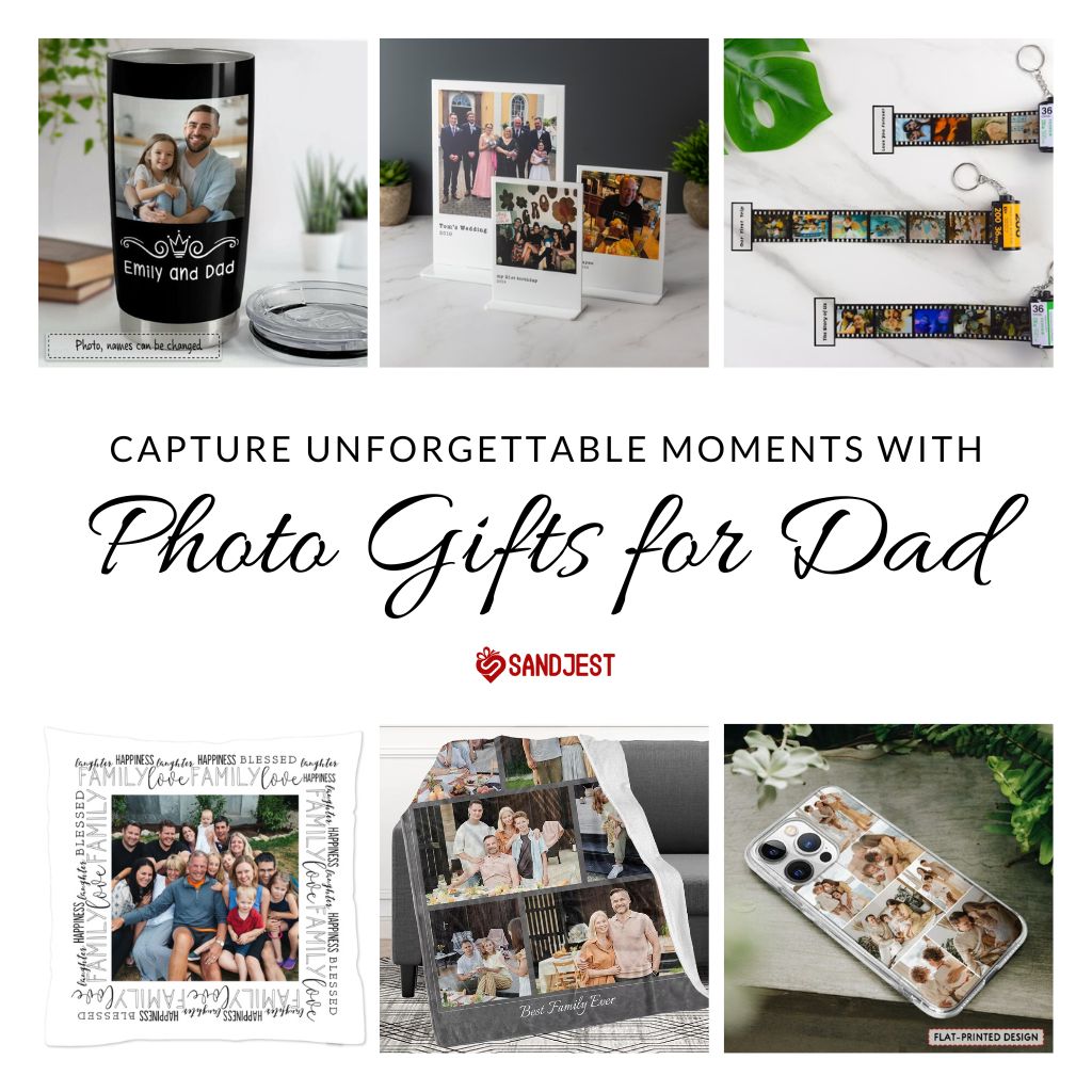 Collection of 30+ personalized photo gifts for dad, featuring unique keepsakes to capture unforgettable moments with family.