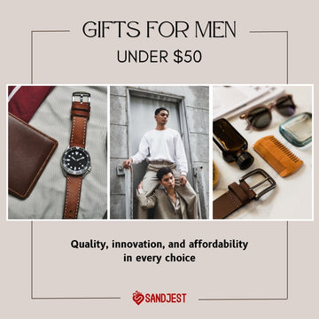 Assorted gifts for men under $50 designed to guarantee smiles, from tech gadgets to personal care items