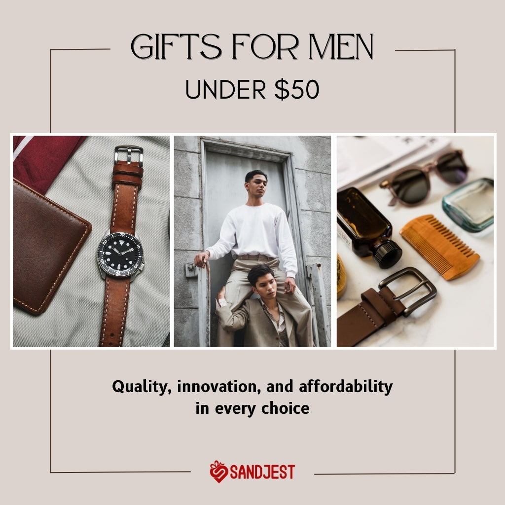 Assorted gifts for men under $50 designed to guarantee smiles, from tech gadgets to personal care items
