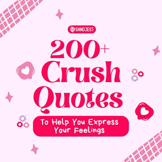 Bold text over a playful pink background inviting readers to explore crush quotes.