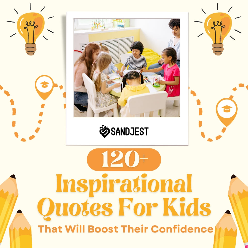 Children engaging in creative activities with text about 120+ inspirational quotes for kids to boost confidence.