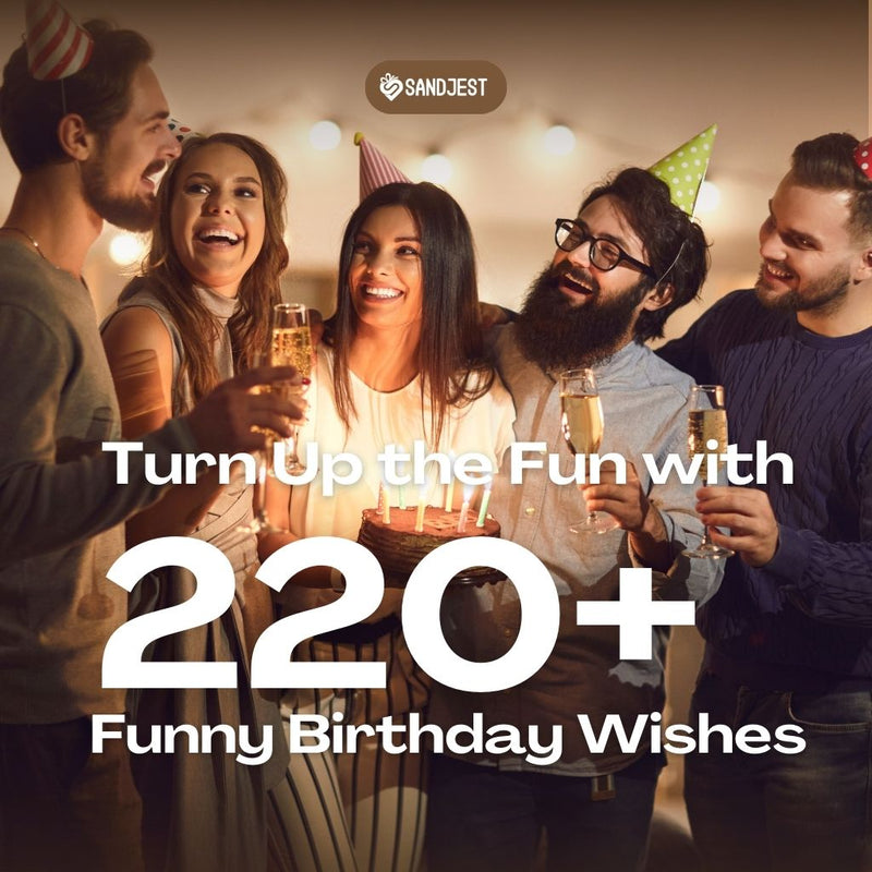 A group of friends laughing together around a birthday cake, highlighting the joyful and memorable experience of a funny birthday wish.