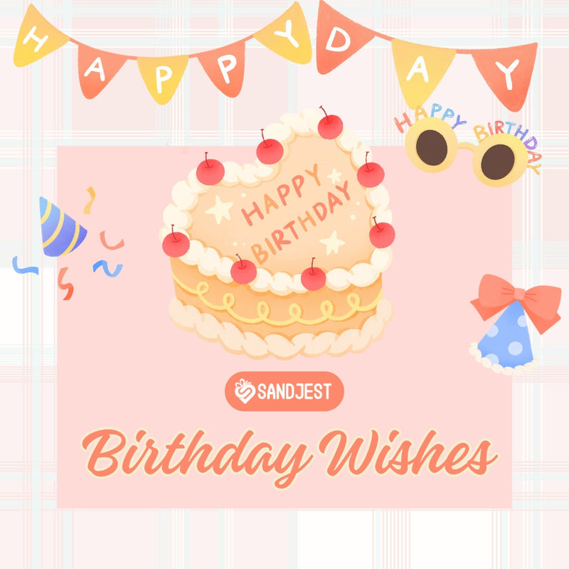 Elegant birthday card design with pink balloons and 'Birthday Wishes - Share Joy with Your Special One' text from Sandjest