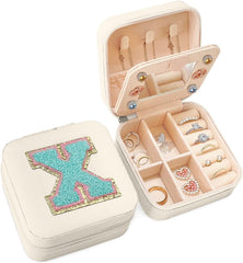 White Monogram Square Leather Travel Jewelry Case 4-Layer Sewing