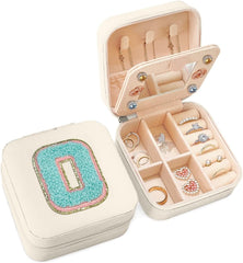White Monogram Square Leather Travel Jewelry Case 4-Layer Sewing