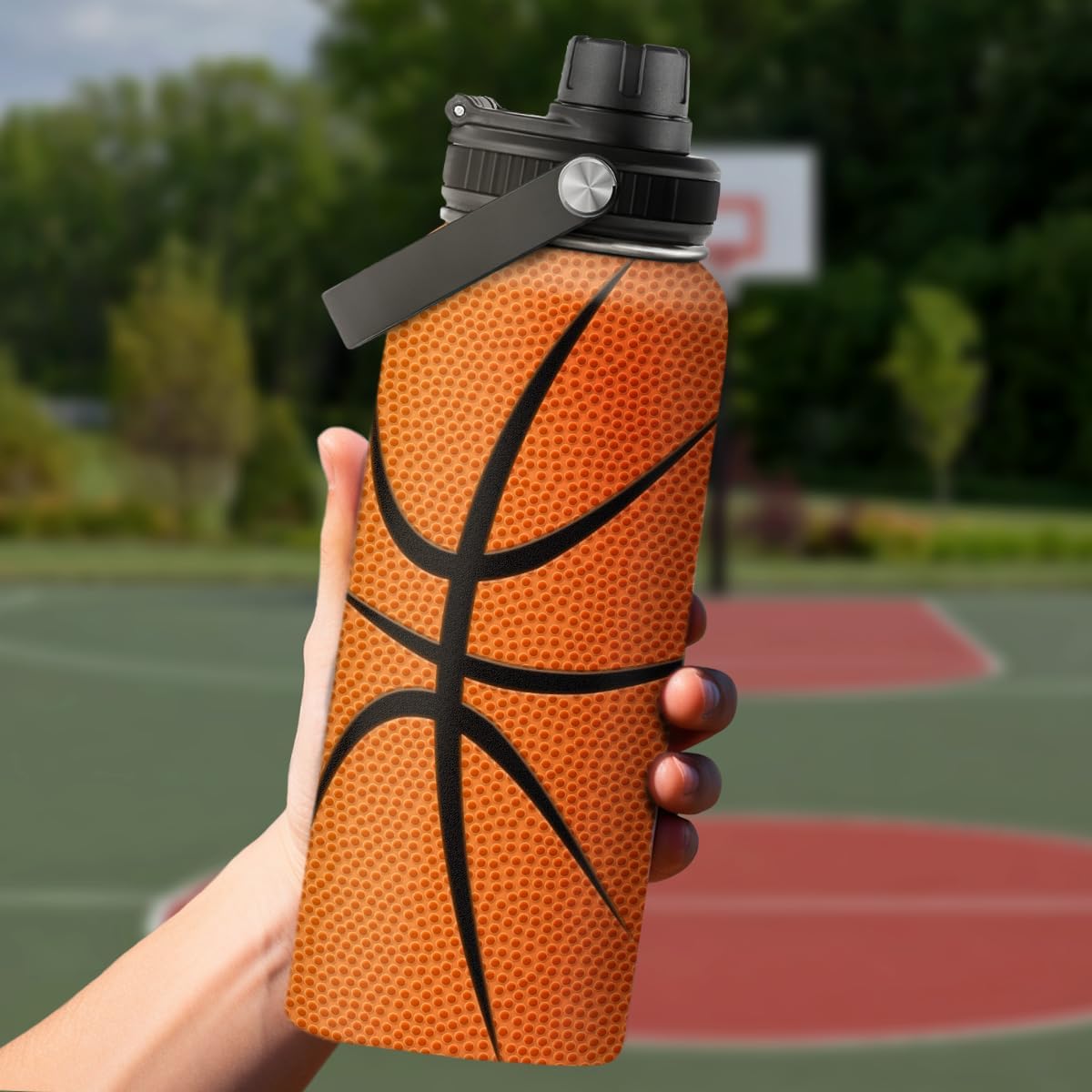 Orange Basketball Chug Lid Water Bottle 32oz