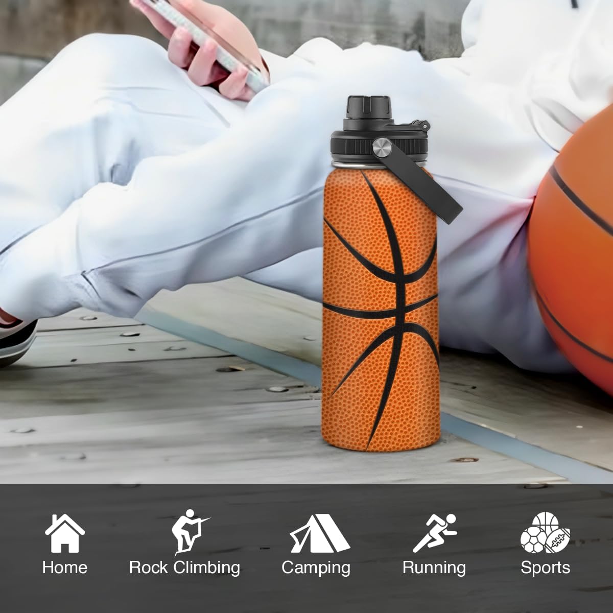 Orange Basketball Chug Lid Water Bottle 32oz