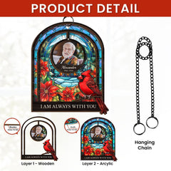 Personalized Memorial Suncatcher Ornament, Custom Photo Hanging Keepsake, Red Cardinal Loss of Loved Ones Sympathy Christmas Ornaments