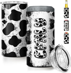 Personalized Cow Can Cooler Cowhide Doodle Farmers For Girl Women