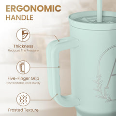 Personalized Monogrammed Tumbler with Handle 40oz, Tumblers Insulated Coffee Travel Cup, Custom Initial Gift for Women Girls Friends, Monogram Gift for Christmas Birthday Mothers Day