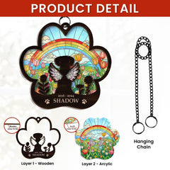 Personalized Pet Memorial Ornament, Dog Memorial Rainbow Bridge Paw Frame Suncatcher Ornaments, Loss of Pet Christmas Ornaments for Dog Lovers