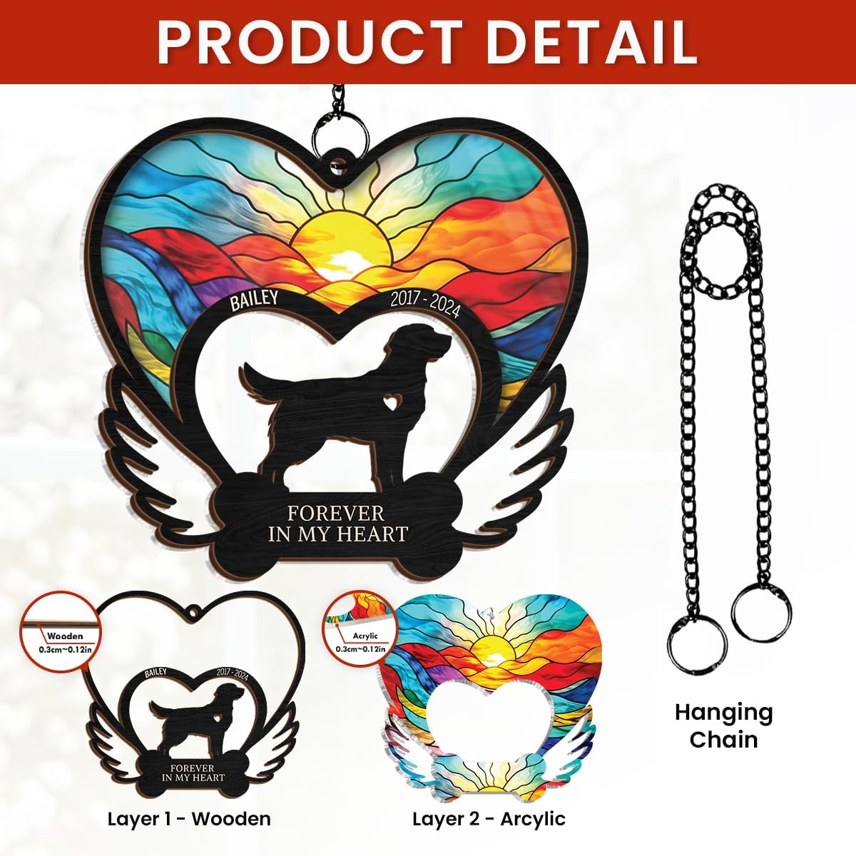 Personalized Pet Memorial Ornament, Dog Memorial Suncatcher Ornaments, Remembrance Loss of Pet Christmas Ornaments for Dog Lovers