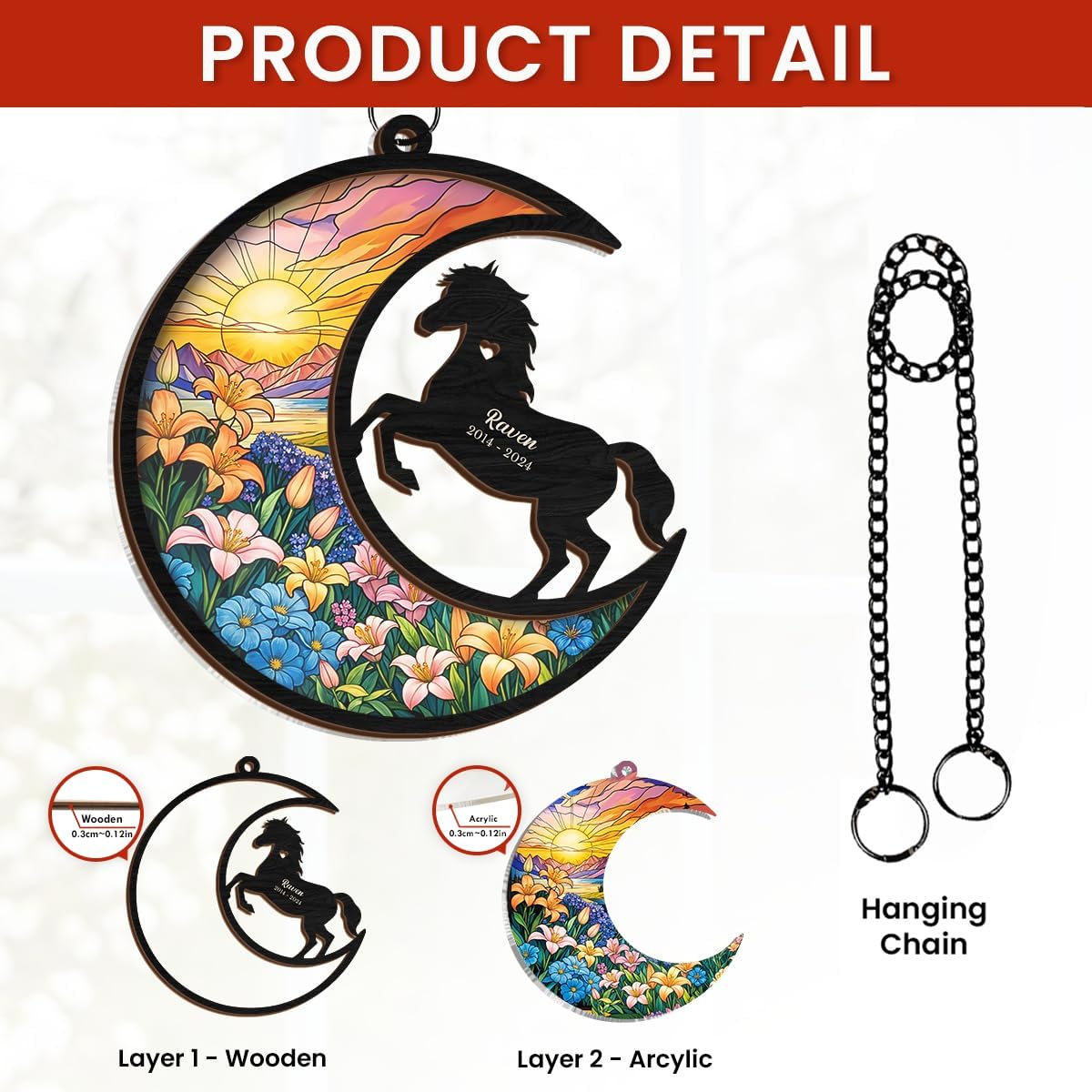 Personalized Horse Lover Suncatcher Ornament, Memorial Pet Christmas Decorations, Custom Window Hanging